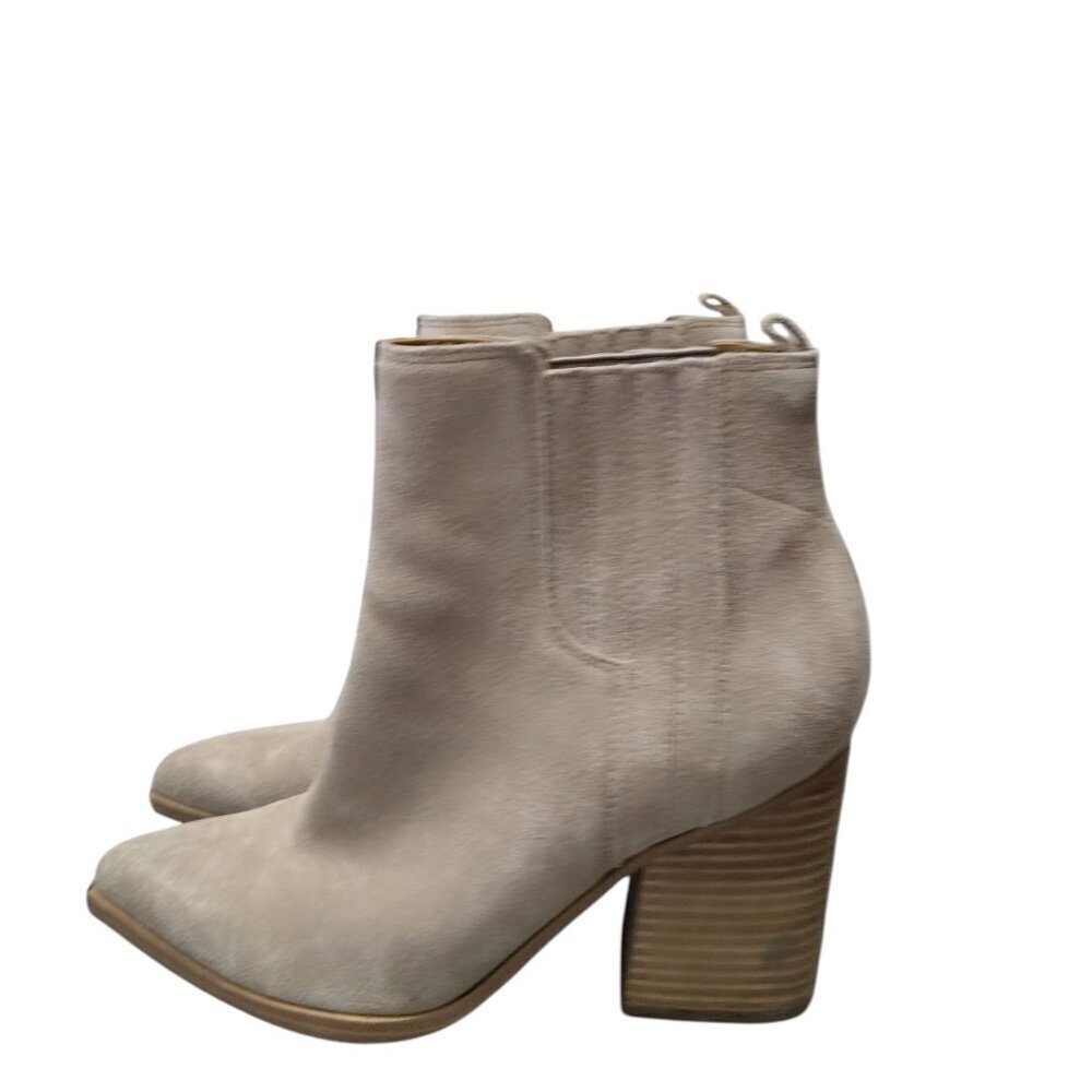 Marc Fisher Women's Size 9M Alva Taupe Pointed Toe 3.5 Inch Block Heel Booties